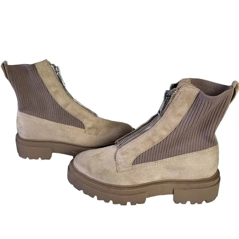 Steven by Steve Madden Aliyah Font Zip Tan Combat Boots Size 8.5